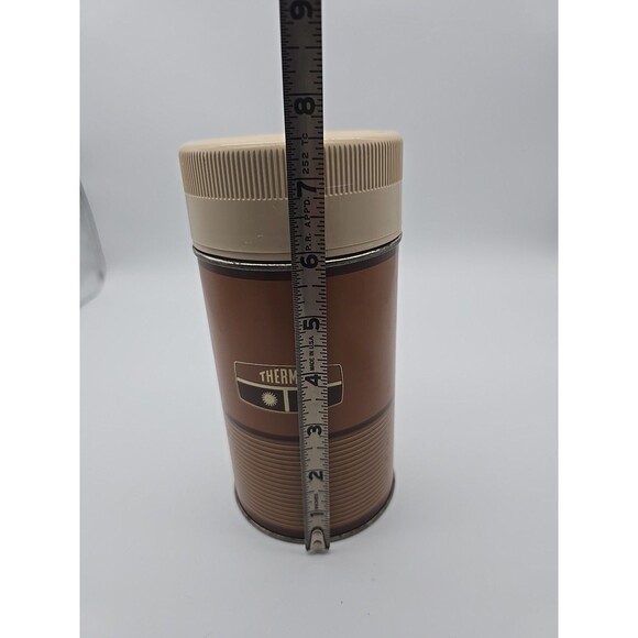 Vintage King-Seeley Metal Thermos 10 oz  Wide Mouth Tan & Brown Striped #6263 - Picture 11 of 12